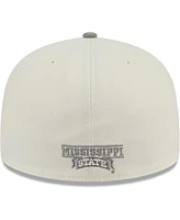 Men's New Era Stone, Gray Mississippi State Bulldogs Chrome & Concrete 59FIFTY Fitted Hat