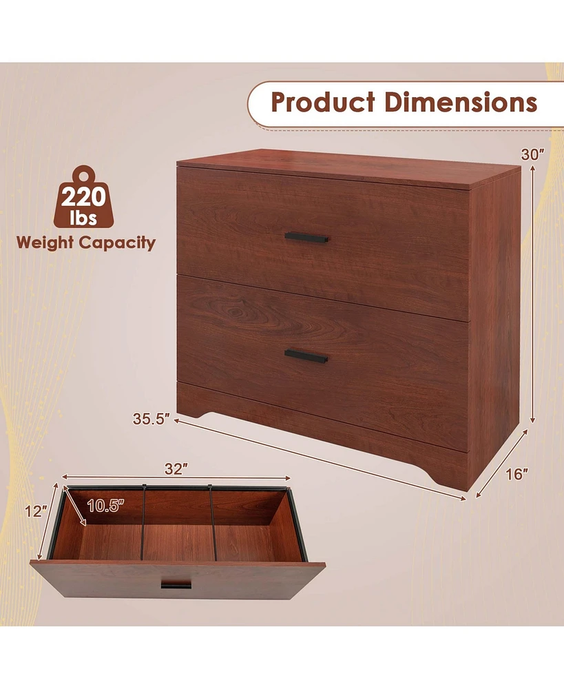 2-Drawer Wood Lateral File Cabinet with Adjustable Bars for Home Office