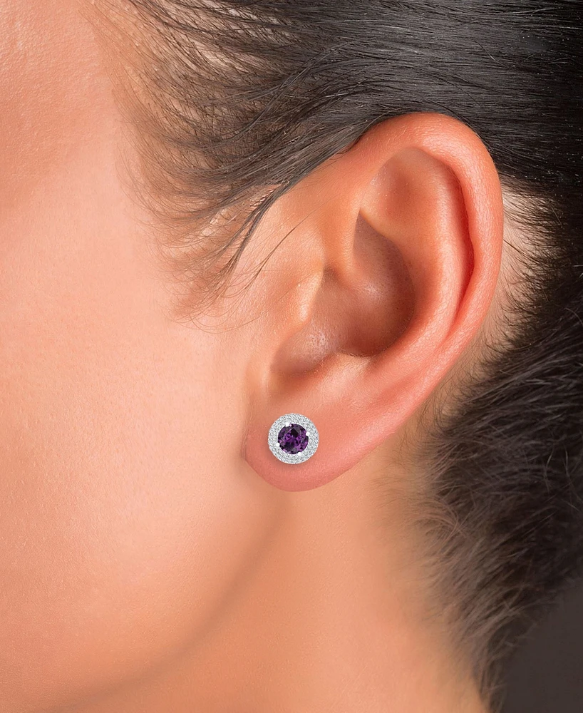 Amethyst (1-1/2 ct. t.w.) & Lab-Grown White Sapphire (1/2 Halo Birthstone Stud Earrings Sterling Silver (Also Additional Birthstones)
