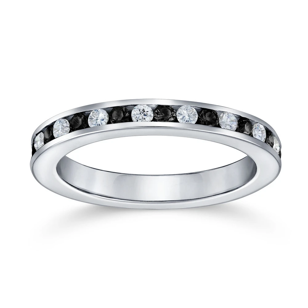 Bling Jewelry Cubic Zirconia Thin Stackable Cz Channel Set Eternity Band Ring .925 Sterling Silver 3MM