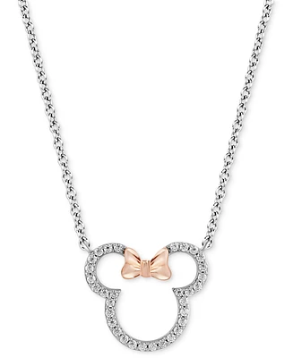 Disney Wonder Fine Jewelry Diamond Minnie Mouse Silhouette Pendant Necklace (1/5 ct. t.w.) in Sterling Silver & Rose Gold-Plate, 15-3/4" + 2" extender