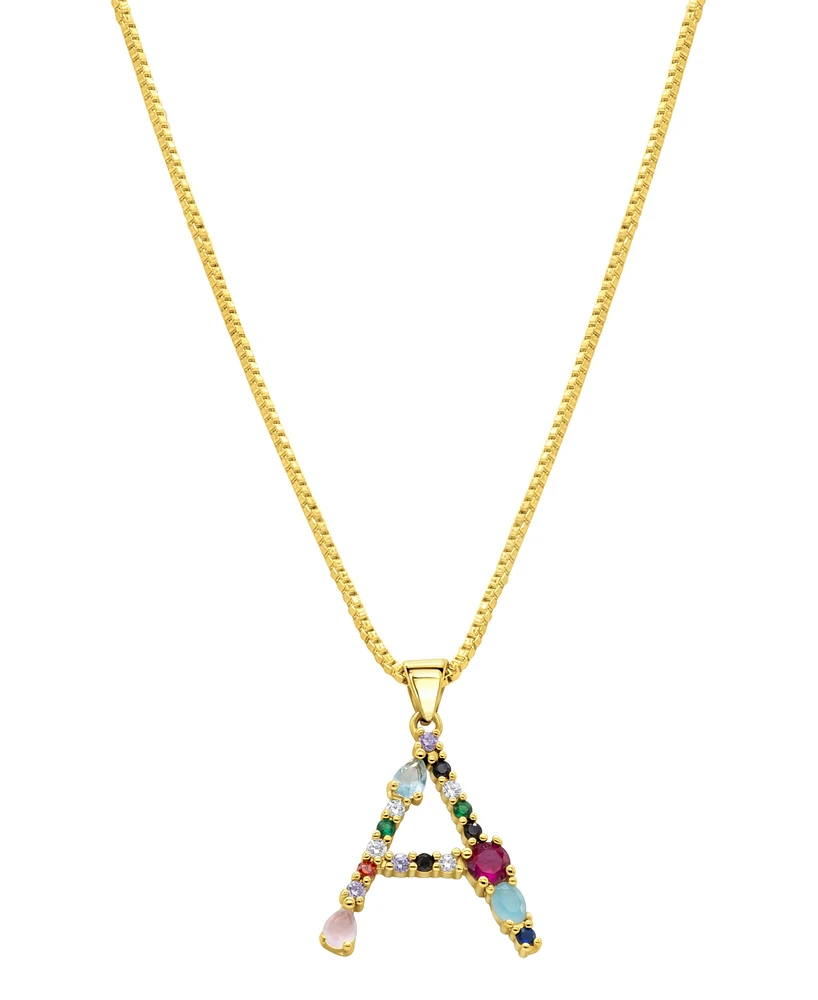 Adornia 14K Gold-Plated Multi Color Stone Initial Necklace