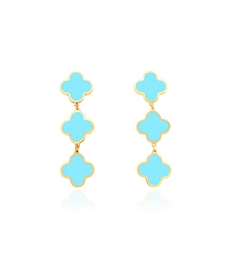 The Lovery Turquoise Clover Dangle Earrings 14K Gold 1.25 inches
