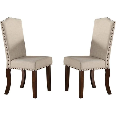 Cream Upholstered Dining Chairs Set of 2 with Nailheads