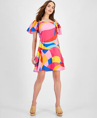 Robbie Bee Petite Printed Off-The-Shoulder Swing Dress