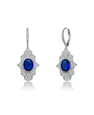 Sterling Silver with White Gold Plated Oval Cubic Zirconia Embellish Leverback Earrings
