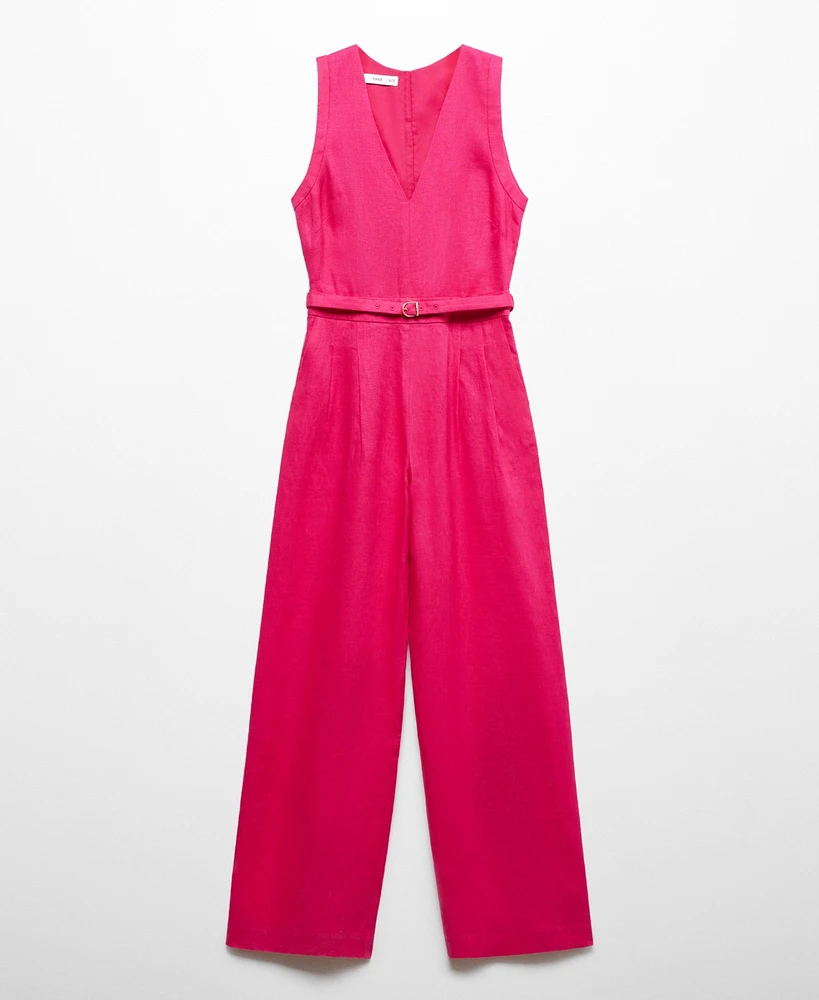 Mango Women's Belt Linen Jumpsuit