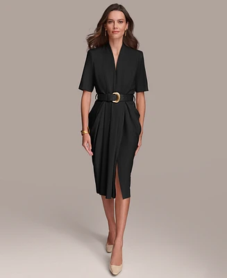 Donna Karan New York Women's V-Neck Belted Short-Sleeve Dress