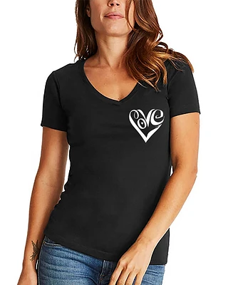 La Pop Art Women's Word Script Heart V-Neck T-Shirt