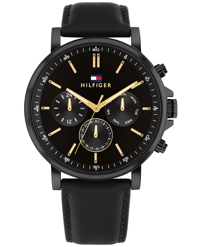 Tommy Hilfiger Men's Multifunction Black Leather Watch 44mm