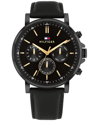 Tommy Hilfiger Men's Multifunction Black Leather Watch 44mm