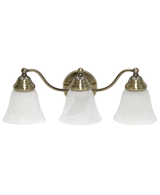 Lalia Home Essentix Traditional Three Light Curved Metal, Alabaster White Glass Shade Vanity Uplight Downlight Wall Mounted Fixture