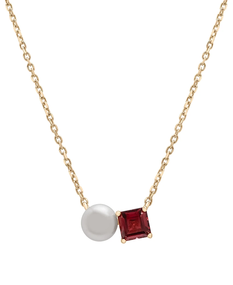 Audrey by Aurate Cultured Freshwater Pearl (5mm) & Rhodolite (5/8 ct. t.w.) Two Stone Adjustable 18" Pendant Necklace Gold Vermeil , Exclusively at