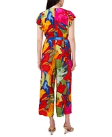 Sam & Jess Women's Printed Tie-Waist Flutter-Sleeve V-Neck Jumpsuit