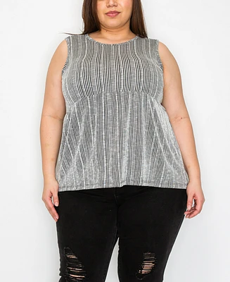 Coin 1804 Plus Variegated Textured Stripe Baby Doll Tank Top