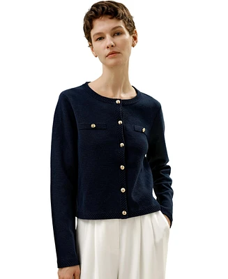 Lilysilk Women's Wool Button-Front Sweater Lady Jacket