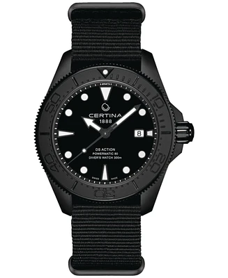 Certina Men's Swiss Automatic Ds Action Black Synthetic Nylon Strap Watch 43mm