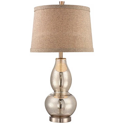 360 Lighting Modern Glam Luxury Double Gourd-Shaped Table Lamp 30.5" Tall Gold Silver Mercury Glass Natural Linen Drum Shade Decor for Living Room Bed