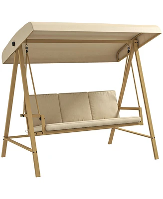 Outsunny 3-Seat Porch Swing with Canopy & Removable Cushions,