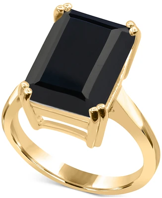 Gemstone Emerald-Cut Statement Ring 14k Gold-Plated Sterling Silver (Also White Quartz & Black Onyx)