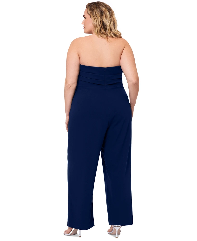 Betsy & Adam Plus Strapless Asymmetrical-Neck Jumpsuit