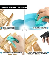 2-Tier Bamboo Collapsible Dish Drying Rack with Flatware Holder