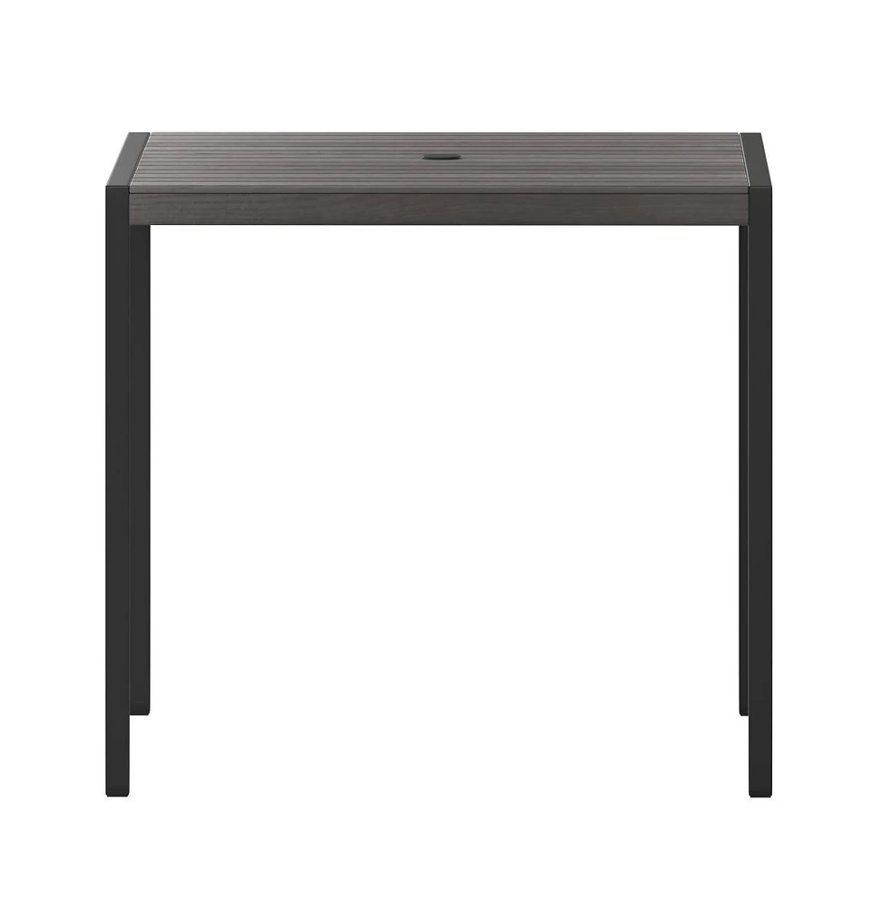 Merrick Lane Faux Teak Outdoor Dining Table With Powder Coated Steel Frame And Umbrella Hole