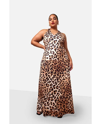 Rebdolls Plus Yasmeen Leopard Open Back Maxi Slip Dress