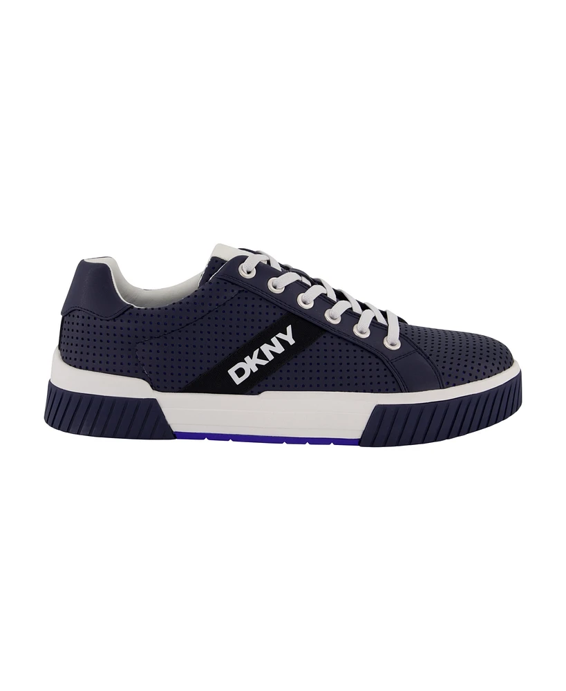 Dkny Men's Perforated Two-Tone Branded Sole Racer Toe Sneakers