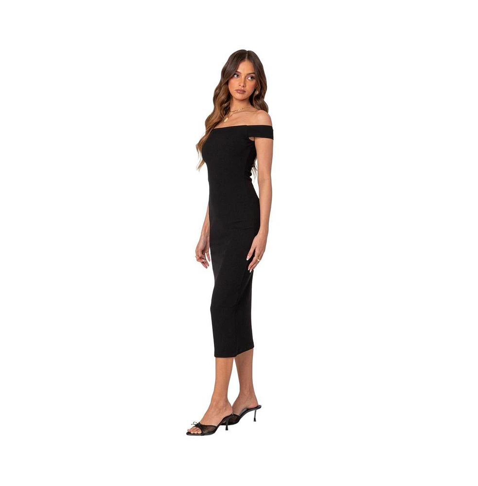 Kyla Off Shoulder Ribbed Midi Dress