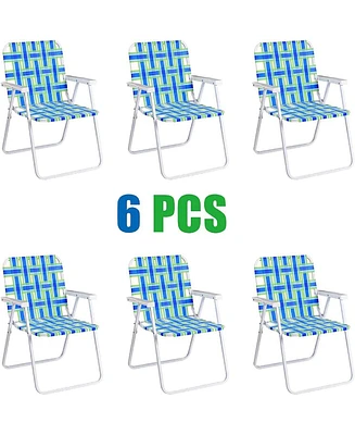 Gymax Set of 6 Patio Folding Web Chair Portable Beach Camping Red