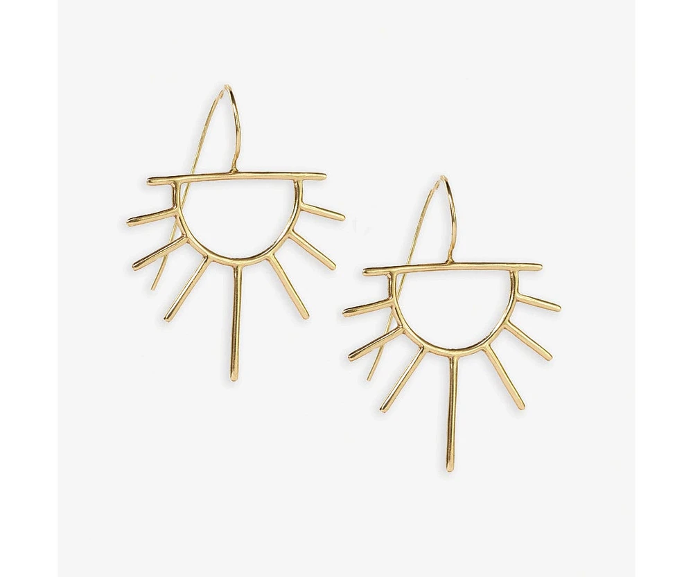Brass Half Sun Threaded Earrings 2"
