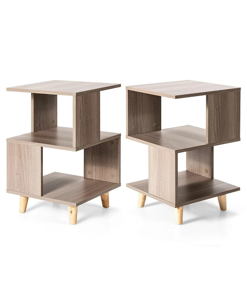 2 Pieces Wooden Modern Nightstand Set with Solid Wood Legs for Living Room