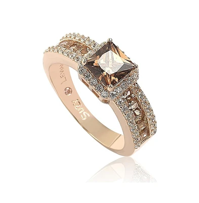 Suzy Levian Sterling Silver Cubic Zirconia Asscher Cut Brown Center Stone Ring