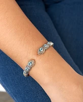 Devata Swiss Blue Topaz, Amethyst & Bali Ubud Cuff Bracelet Sterling Silver and 18K Gold