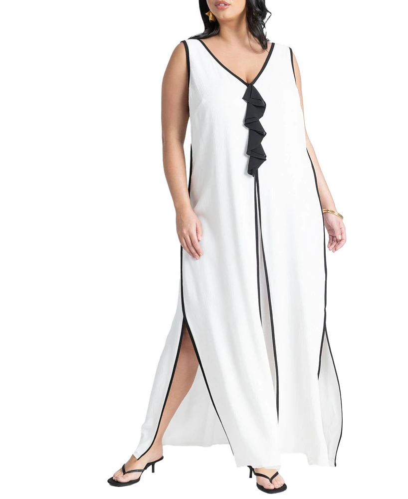 Eloquii Women's V Neck Gauze Maxi Dress