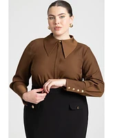 Eloquii Women's Pointed Collar Button Up Shirt
