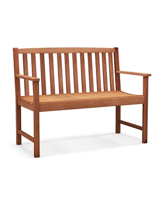 Sugift 2-Seat Patio Wood Bench with Cozy Armrests and Backrest