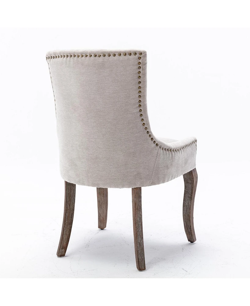Set of 2 Beige Dining Chairs with Fabric and Wood Legs