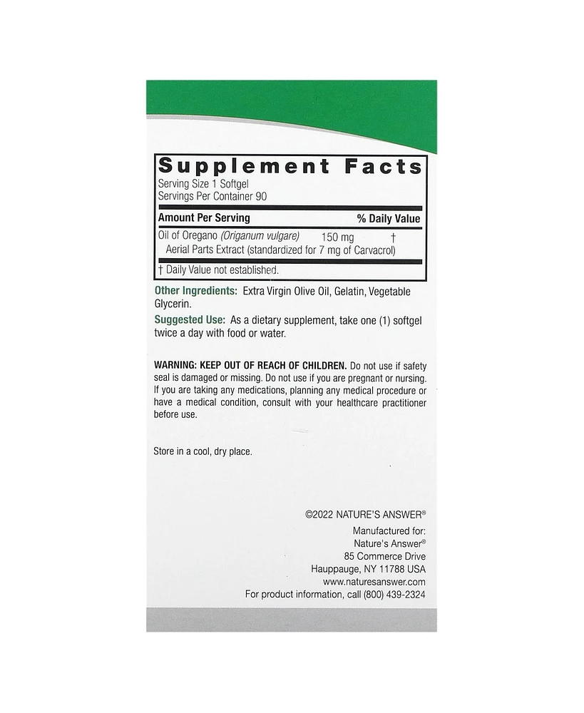 Nature's Answer Oil of Oregano 150 mg - 90 Softgels