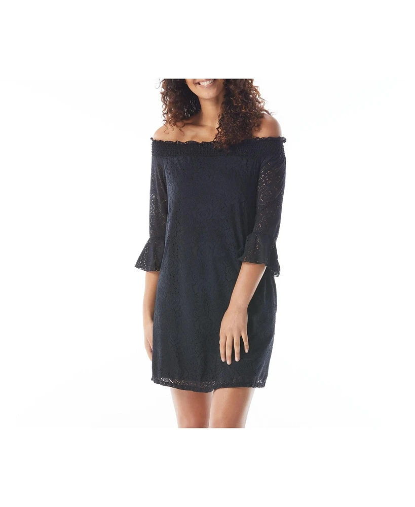 Beach House Style Solid Kelsea Smocked Off the Shoulder Dress