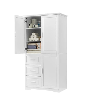 Tall & Wide Storage Cabinet with 3 Drawers & Doors
