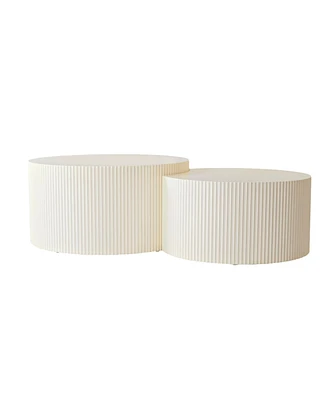 Vertical Stripe Design Nesting Coffee Table Set For Living Room, Bedroom, Beige(Set Of 2 Pieces)