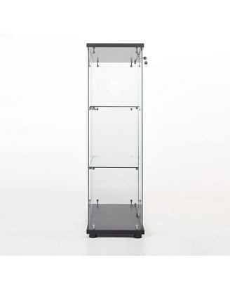 One Door Glass Cabinet Glass Display Cabinet With 3 Shelves