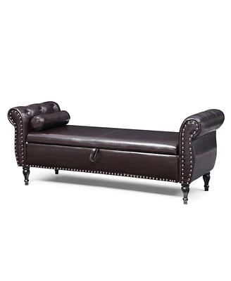 63" Pu Upholstered End Of Bed Bench Flip Top Entryway Ottoman With Safety Hinge Storage