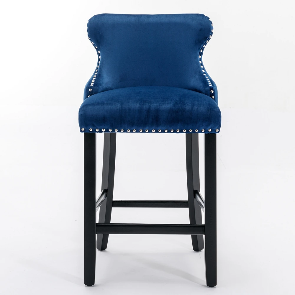 Contemporary Velvet Upholstered Wing-Back Barstools With Button Tufted