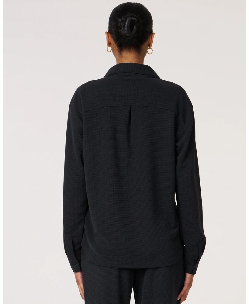 Rebody Active Women's Retreat Waffle Button Down Shirt For Women
