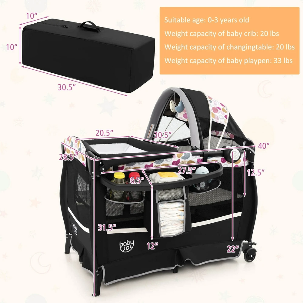 Costway Pack & Play Baby Diaper Changing Table 4 1 Portable Foldable with Mattress Carrying Bag