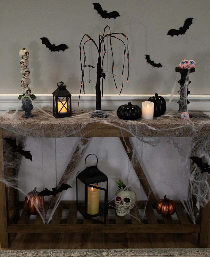 Northlight 24" Led Lighted Black Glittered Halloween Willow Tree with Bats - Orange Lights