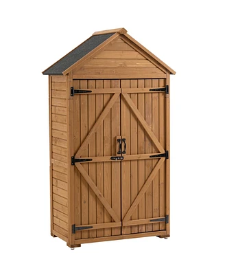 Wooden Outdoor Storage Cabinet with Shelves and Latch